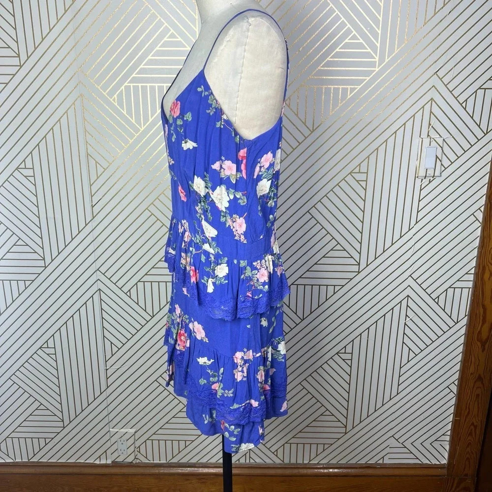 Lovers + Friends Teresa Floral Ruffle Mini Dress in Feeling Blue Size US XL - Picture 6 of 12